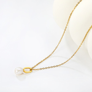 Collar con Colgante de Perla de Agua Dulce, Chapado en Oro de 18k, Acero Inoxidable, Grado AA, Cadena para Clavícula, Uso Diario - Product Image 2