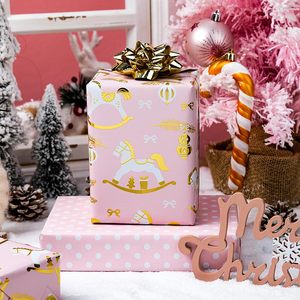 Pink Rocking Horse Christmas Wrapping <b>Paper</b> 46.8 Square Feet Coated Metallic Foil Eco-Friendly Gift Wrap For Holiday - Product Image 6