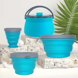 Silicone Outdoor Camping Cooking Set Camping Cooking Utensils Set Cookware Pot Bowl Cups Cook Set Silicon Foldable Water Kettle