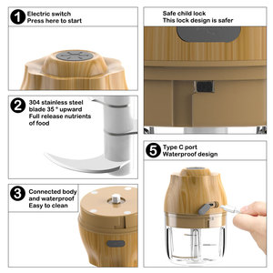 Private Model OEM 250ML Electric Food <b>Chopper</b> 1500mAh USB Recharging Powerful Food <b>Chopper</b> Stainless Steel BPA Free Light Wooden - Product Image 6