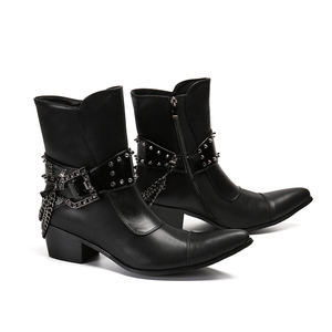 NA322 Black Winter Ankle Boots Men Rivets Cowboy Boot Men Safety <strong>Shoes</strong> Pointed Toe Dress <strong>Flats</strong> Rubber Boots Footwear - Product Image 6