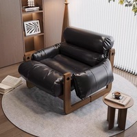 Chaise longue individuelle en bois massif, style mi-moderne minimaliste, décontractée et simple, pour salon, usage domestique, style rétro, luxe léger