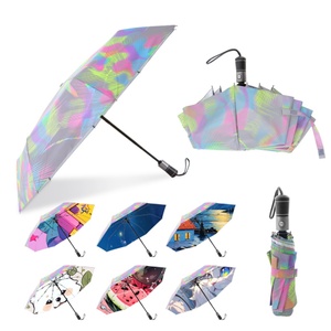 Customized Glitter Effect Laser Magic Change Color Reflective Multi Color Holographic Umbrella Leather Handle Auto Open Parasol - Product Image 2