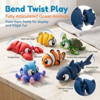 Collection de figurines de la vie marine, figurines d'animaux marins imprimées en 3D, décorations de bureau articulées flexibles, stock américain, livraison rapide