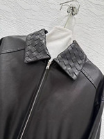 Nanyou Femmes 2025 Nouvelle Collection Automne Manteau Court Tissé en Cuir Véritable Vintage à Revers Tendance