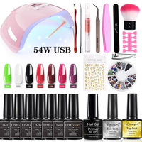 Kit de manucure complet avec lampe à LED 54W, vernis gel, outils, autocollants et décorations pour ongles, ensemble de démarrage, logo personnalisé, marque privée