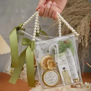 Sacs fourre-tout avec poignée en perle, sac cadeau en PVC transparent pour invités de mariage, sac d'emballage de ruban papillon, boîte à bonbons