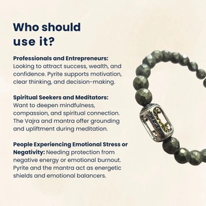 Pyrite <b>Crystal</b> <b>Bracelet</b> for Men & Women – With Vajra Symbol & Om Mani Padme Hum Mantra Charm - Product Image 6