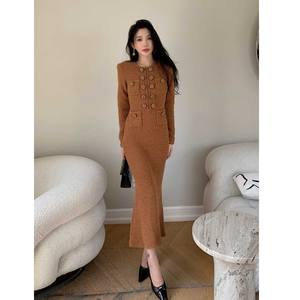 Bettergirl Winter da donna a maniche lunghe girocollo Waffle <span class=keywords><strong>in</strong></span> maglia Maillard con Base <span class=keywords><strong>in</strong></span> <span class=keywords><strong>lana</strong></span> abito <span class=keywords><strong>lungo</strong></span> - Product Image 1