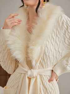 Abito Slim in tinta unita personalizzato invernale con colletto felpato <span class=keywords><strong>cintura</strong></span> pelosa <span class=keywords><strong>Cardigan</strong></span> lungo lavorato a maglia 2 pezzi completo maglione da donna - Product Image 3