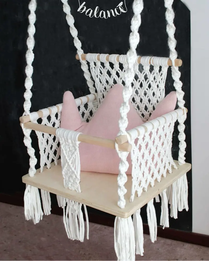 Opknoping Baby Hangmat Cradle Macrame Houten Schommel Stoel