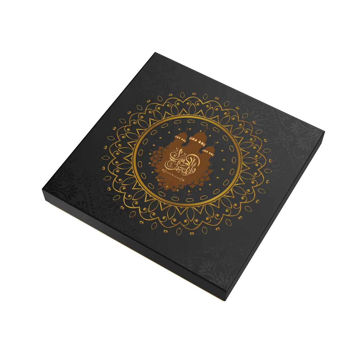Sawtru projeto especial Ramadan caixa de presente de papel de chocolate de papelão preto com o Apollo e templo design papel de impressão