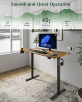 Bureau assis-debout électrique avec rangement, moteur simple, 60 kg, en panneau de particules, ergonomique, moderne, pour bureau à domicile