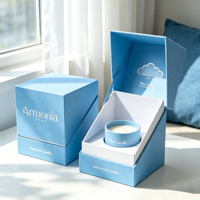 Boîte à bougies rigide magnétique personnalisée ISO9001, étui texturé blanc cassé avec base dorée, impression de logo pour l'emballage de bougies parfumées en cadeau