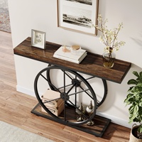 Table console de 39,4 pouces, table d'entrée avec cadre robuste en forme de roue, table de canapé étroite de style industriel, meubles de salon pour la maison