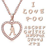 Collar de Moda 2021 con Iniciales de Corazón en Oro Rosa Personalizado, con Pedrería, Letras de la A a la Z, Chapado en Platino, para Bodas y Fiestas
