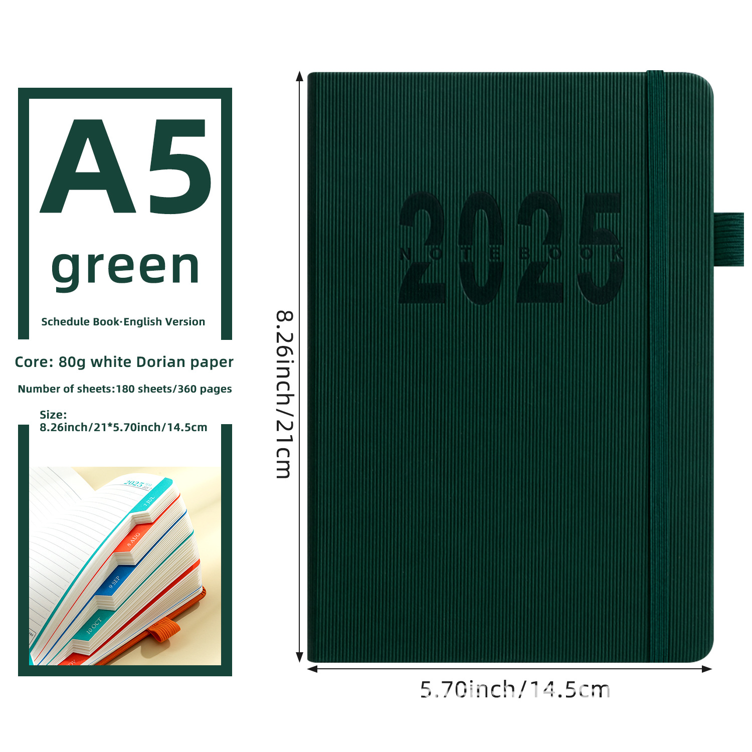 Vertical Strap Schedule Book-A5 Army Green (English page)