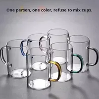 Tasse en verre borosilicate haute résistance à paroi simple, design moderne, poignée colorée, corps droit, sans couvercle, pour jus et boissons froides domestiques