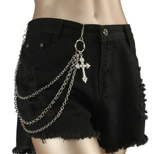 yueli Hip Hop Fashion Multi Layer Metal <b>Cross</b> Waist <b>Chain</b> For <b>Men</b> Halloween Punk Style Tibetan Silver Body <b>Chain</b> - Product Image 1