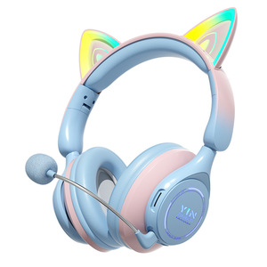 Auriculares Bluetooth YINX con Orejas de Gato para Niños, Sobre la Oreja, con Micrófono, Carga Tipo C, Batería de 8H, Azul y Rosa - Product Image 1