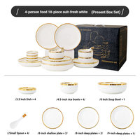 Juego de Vajilla de Cerámica Blanca y Dorada en Caja de Regalo, Lujoso con Bordes Dorados, Reutilizable para Fiestas Familiares, Bodas y Celebraciones