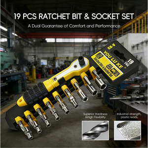 You Luke 19 Pc Ratchet Wrench Socket Bit Set 1/4 In Chrome Vanadium Steel Tool Kit - Product Image 5