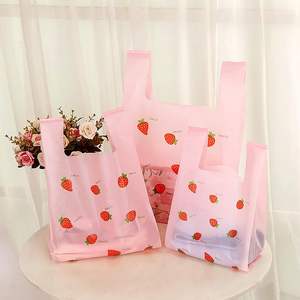 Bolsas Biodegradables para Camisetas con Asas de Hombro - Opción Personalizada, Material PE, Estampado de Fresas Rosas para Tiendas de Comestibles, Restaurantes y Tiendas de Conveniencia - Product Image 3