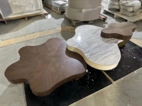 Sofá de sala de estar de diseño moderno único de lujo, mesa de centro Irregular de centro de extremo lateral de madera de Metal de mármol redondo grande