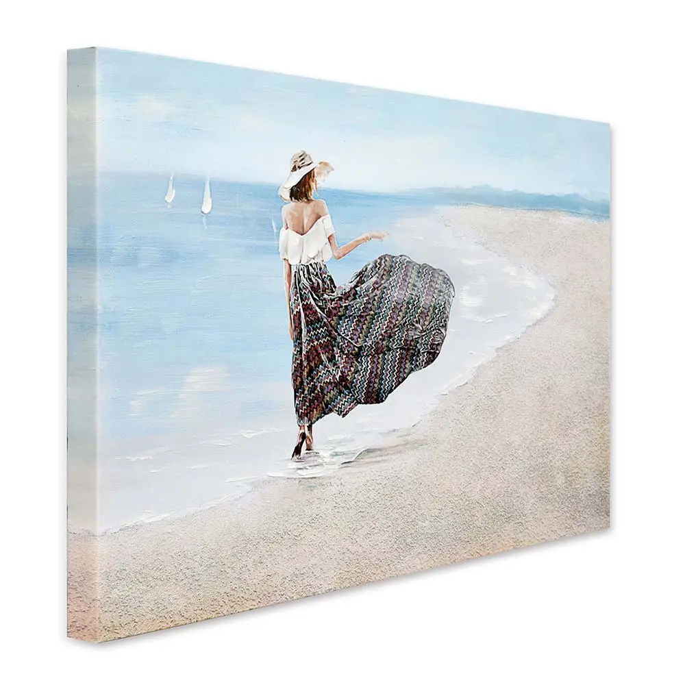 Canvas Art Print Figure Seaside Art Hand-painted Home Decorative Wall Art Acrylic Painting Canvas Painting