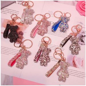 Hot Sale Strass Rhinestone Bear Animal <b>Leather</b> Strap <b>KeyChain</b> - Product Image 1