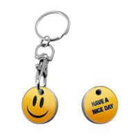 Porte-clés jeton de supermarché en alliage de zinc avec impression typographique de logo personnalisé pour chariot de courses