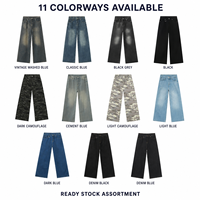 Jeans droits pour hommes en stock – Pantalon en denim ample coupe décontractée Y2K Streetwear Vintage délavé cinq poches avec anneau en D – Été Automne