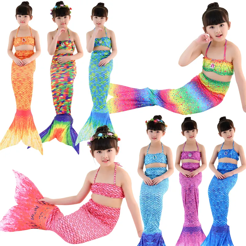 Vestido de cola de sirena para niñas de alta calidad, conjunto de falda y sujetador para Halloween, piscina, playa, disfraz de Cosplay