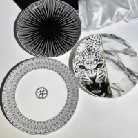 Assiettes de service en céramique de luxe noir et blanc à motif graphique, assiettes à dîner en porcelaine à motif géométrique Mandala, personnalisation acceptée