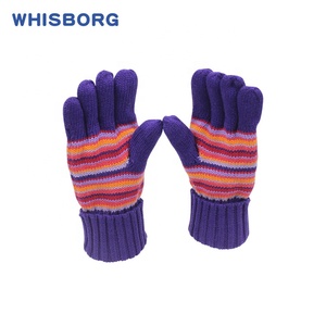 Gants chauds tricotés en coton pour enfants, mignons, à rayures pour bébés, OEM, bleu - Product Image 3