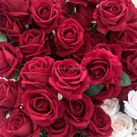B-388 Vente en gros de tissu populaire en velours rose à longue tige, rose artificielle en velours bordeaux pour Noël, la Saint-Valentin