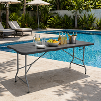 Table pliante d'extérieur en plastique HDPE, design moderne, pour camping et entrepôt, jardinage, mobilier d'extérieur noir