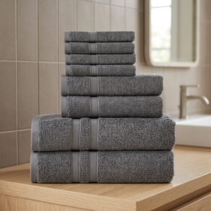 Ensemble de serviettes de bain en coton tissé gris ORCHID, couleur unie, rectangulaires, sans torsion - Product Image 1