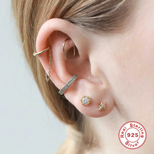 Pendientes de Clip CANNER S925 de Plata de Ley con Cadena de Línea Simple y Borla, Sin Perforación - Product Image 3