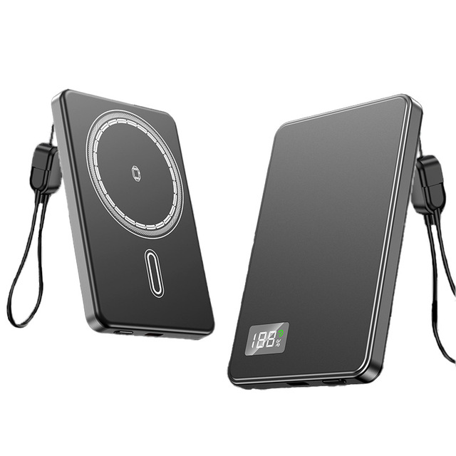 Custom Logo 5000mAh Portable 3-in-1 Slim Metal Power Bank Magnetic Wireless Charging
