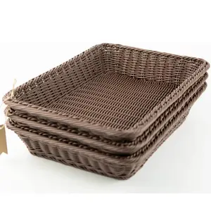 Yulin jiafu Poly wicker giỏ bánh mì 40x30x8cm hình chữ nhật nhà bếp lưu trữ thực phẩm hiển thị giỏ bàn wicker hiển thị giỏ