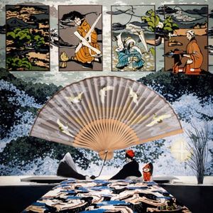 Custom Printed Large Folding Bamboo Hand Fan Carved Design Eco-Friendly Folk Art Craft Traditional Luxury Business Halloween - Product Image 2