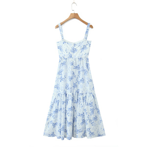 Abito lungo in <span class=keywords><strong>cotone</strong></span> casual da donna con stampa floreale a due colori e spalline sottili - Product Image 3