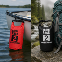 Sac étanche personnalisé 2L en PVC couleur unie avec fermeture à enroulement et sangle simple/double pour la natation, la plage, la randonnée et les activités de plein air