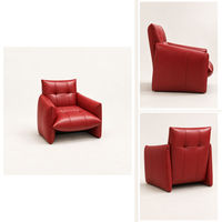 Fauteuil d'appoint moderne rouge rembourré, style cuir, fauteuil lounge à assise profonde, chaise de détente pour salon et coin lecture
