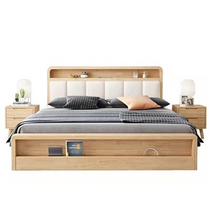 Nordic Solid Wood Bed Modern Upholstered Storage Bed Double Size <b>Pine</b> Wood Bedroom Furniture - Product Image 2
