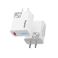 Chargeur mobile intelligent à charge rapide USB QC3.0 à port unique, avec prise US/UK/EU, 25W, bande lumineuse LED de haute qualité