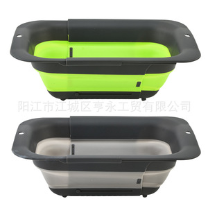 Foldable <b>Colander</b> Sink Filter Basket Green Gray 39.5x25.5x13.3cm Kitchen Fruit Vegetable Storage Foldable Strainer - Product Image 3