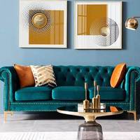 Canapé trois places en U de style américain avec boutons décoratifs, en velours, design simple et postmoderne, luxe léger nordique, tendance Instagram