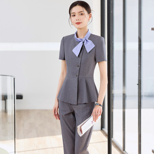 Women's Short Sleeve Suit Set Summer Lightweight Office Lady Formal Wear Skirt Style Breathable Work Uniform - Product Image 2
